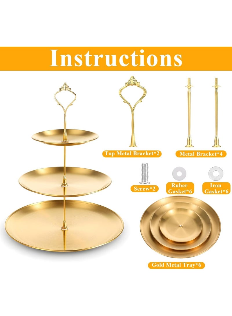 Arabest Cupcake Stand, 2pcs 3 Tier Metal Serving Tray, Cake Display Stand Dessert Table Display Set, Cup Cake Tower Stand, Fruit Candy Display Tower, for Wedding Tea Party Celebration (Gold) - Image 5